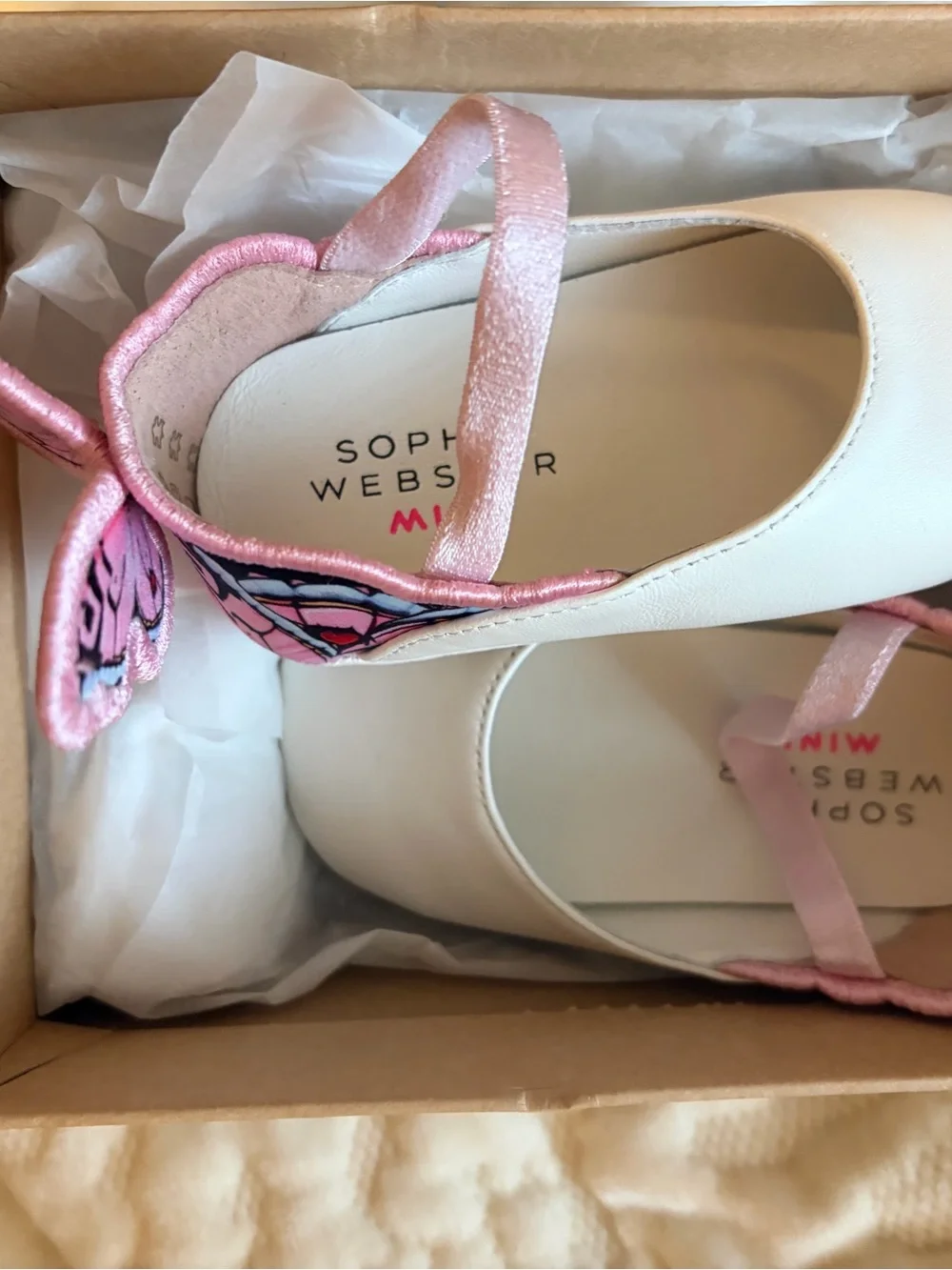 Flat Baby Shoes - White with Pink Butterfly Accent sophia webster mini